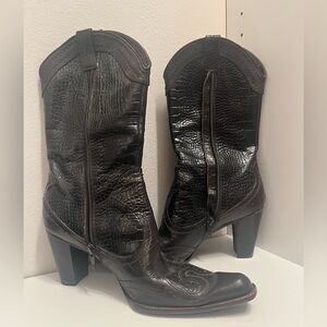 Stuart Weitzman Dark Brown Croc-Embossed Heeled Boots 8 W